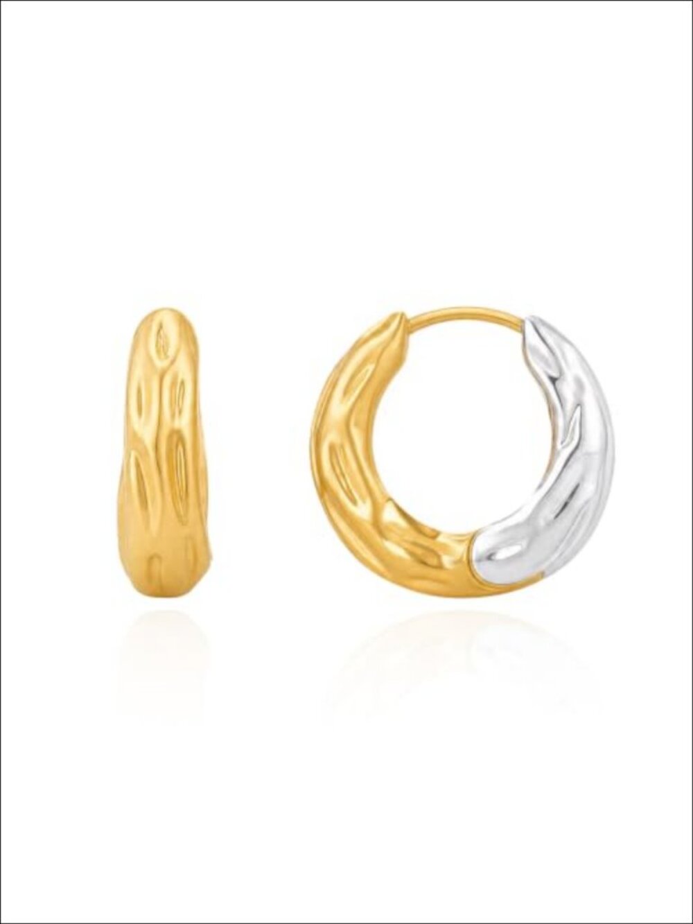 Two-Tone Wavy Textured Huggie Hoop Earrings Nickel-Free Alloy Snap Clasp